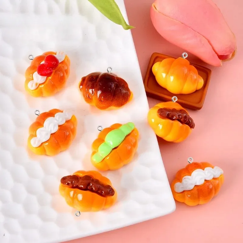 10Pcs Cute Bread Resin Charms for Jewelry Making Simulation Food Mini Pendants for Earrings Keychain Bracelet DIY Accessories