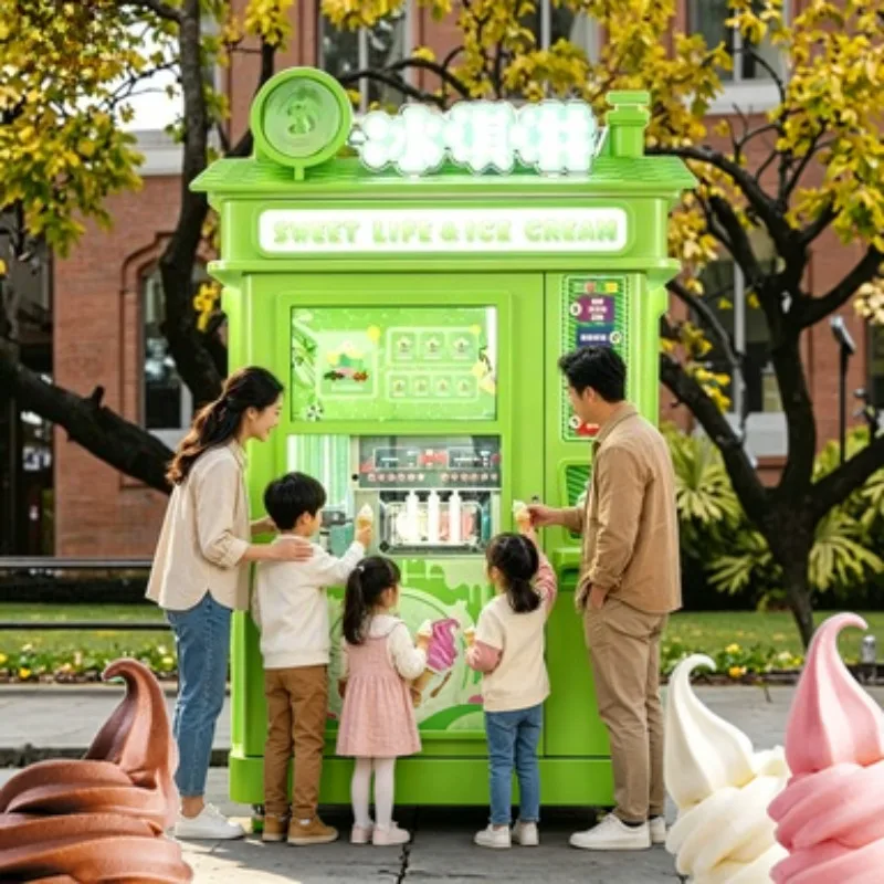 Touch Screen Ice Cream Vending Equipment Transparent Anti-fog Window Food Grade Tank Community Street Frozen Yogurt Vending Unit