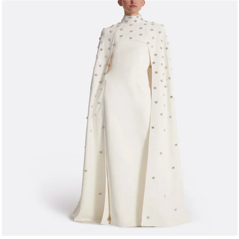 Ivory Luxury Women Dress Muslim Long Evening Dresses 2025 Beading  Designers Elegant  Hight Neck Prom Dresses Customized