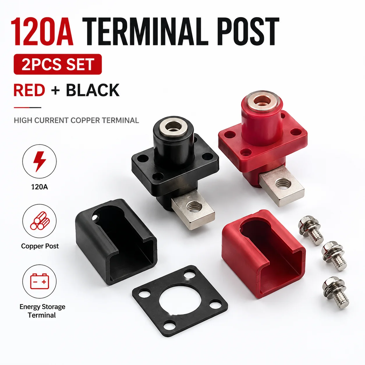 2pcs 200A All-Copper Connectors Terminal Post Lithium Battery Energy Storage Terminal Battery Connector Cable Adaptor Connectors