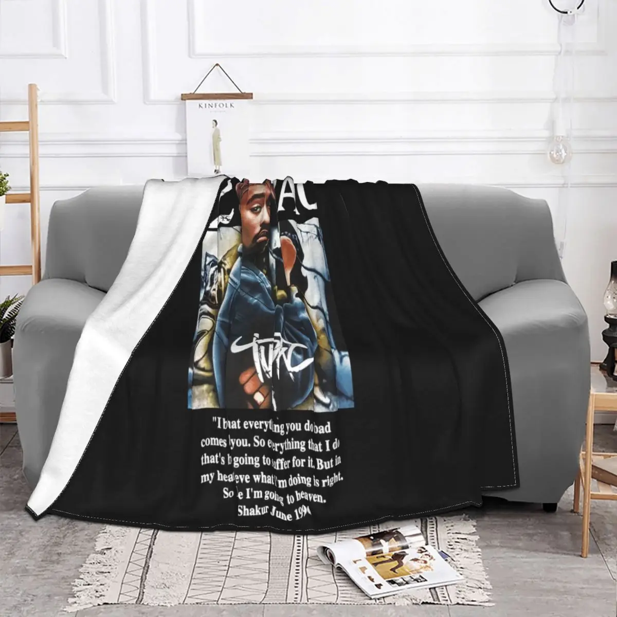 2Pac Tupac Vintage Medium Black 90's Hip Hop Rap 2021 Trend Many Colors Kawaii Pride Designs Throw Blanket