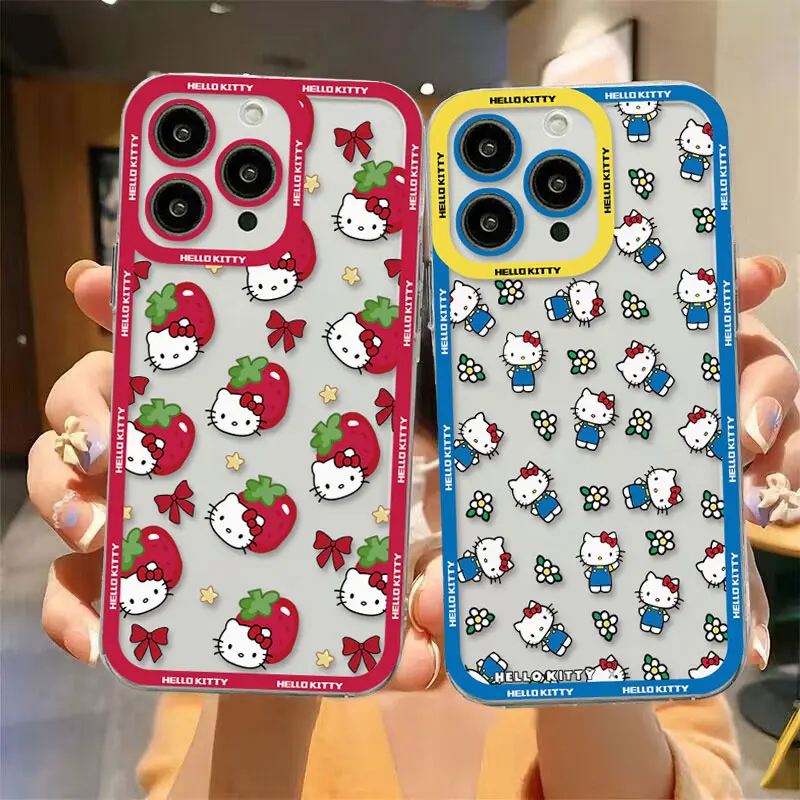 Cartoon Hello Kitty Hot Funny Phone Case per iPhone 15 14 13 12 11 Mini Pro Max X XR XSMax 7 8 Plus SE20 Cover trasparente