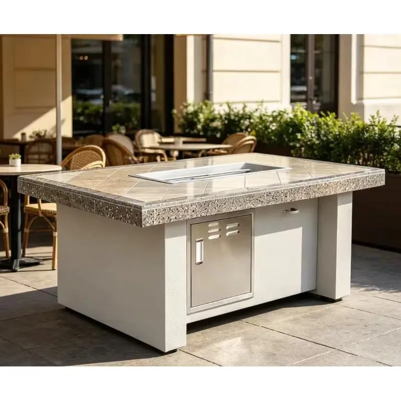 Outdoor Square Stainless Steel Gas Grill Fire Pit Table with Tile Top Knob Control High Pressure Protection Easy to Assemble