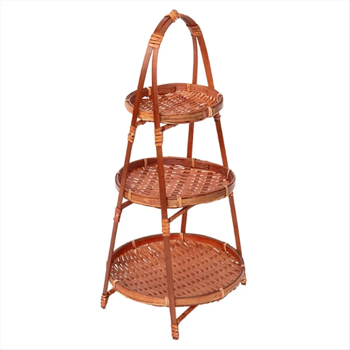 A56K 1Pcs Fruit Food Vegetable Bamboo Woven Basket Handwoven 3 Layers Standing Tray Multi-Function Storage Basket for Kitchen