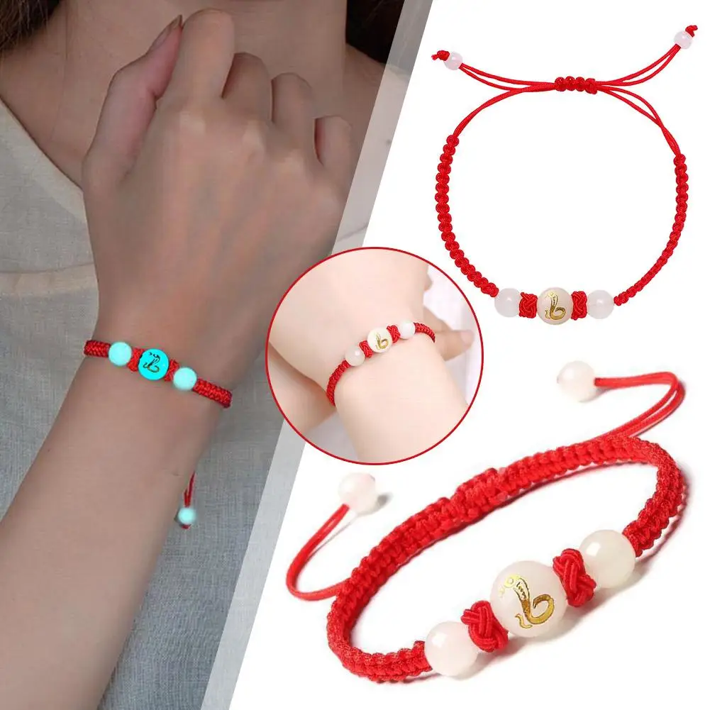 1pc Luminous Stone 12 Snake Astrological Weaving Bracelet Fashion Red Rope Craftsmanship Couple Bracelet Men And Women