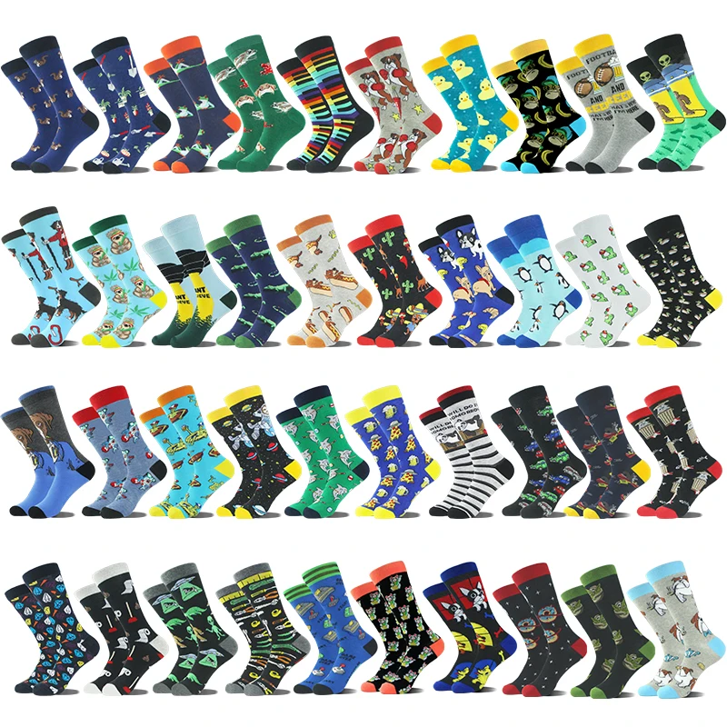 Cool Hip Hop Crew Socks Men Funny Squirrel Shark Dinosaur Dog Frog Alien Duck Colorful Piano Game Sokken Divertidos Chaussette