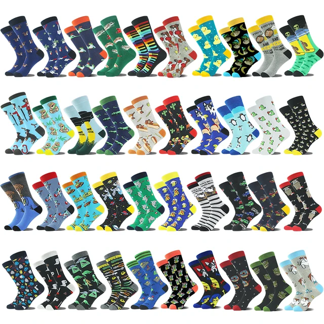 Cool Hip Hop Crew Socks Men Funny Squirrel Shark Dinosaur Dog Frog Alien Duck Colorful Piano Game Sokken Divertidos Chaussette