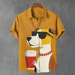 Camisa estampada com estampa animal masculina, Camisa extragrande, camisas gato, manga curta, streetwear casual, roupa masculina, blusa cardigan, moda verão