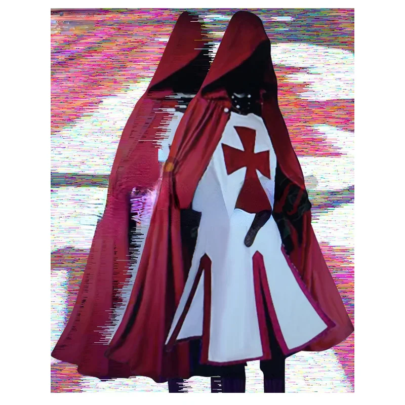 Vestes medievais para cosplay masculino, cavaleiro templário, sobrecapa do cruzado, manga comprida, tops curtos, fantasia de encenação, tamanho grande