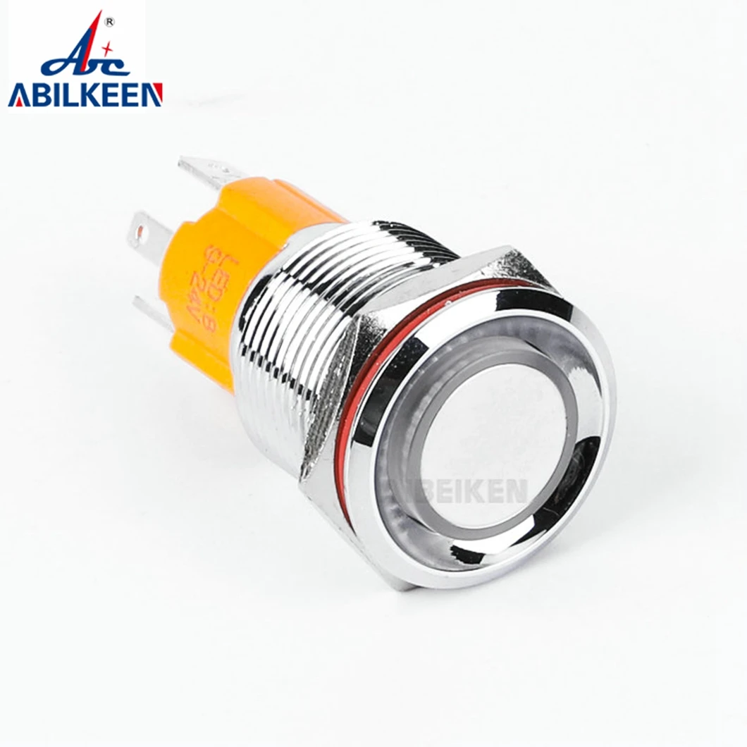 ABILKEEN 16MM Flat Head 10A Large Current Load Push Button Switch 1NO Momentary/Latching Metal Push Button with LED Ring Light