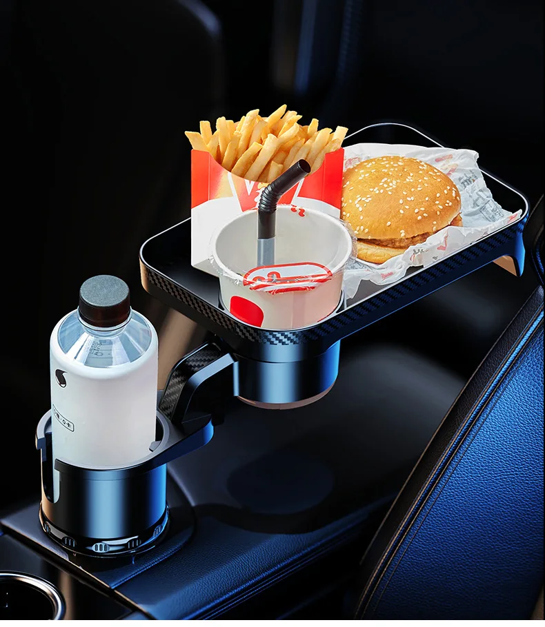 HTMCK Premium Multi-Function Car Cup Holder Expander 360-Degree Adjustable Base with Drink Holder Food Tray for Snacks Car Acces
