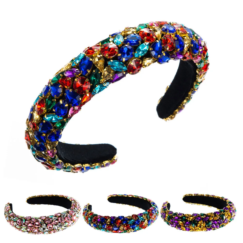 

Colorful Crystal Headbands Non-Slip Hairbands Rhinestones Anti-slip Hair Hoop Sponge Wide Edge Head Hoop Lady Hair Accessories