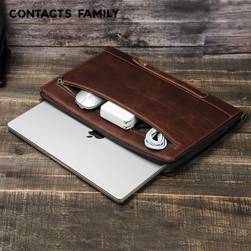 Applicable to the new Apple MacBook Pro 14.2 protective case, Crazy Horse oil leather wrist zipper laptop bag in stock