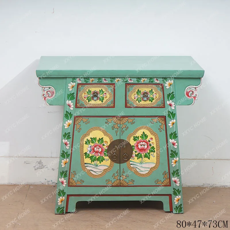 

New Chinese solid wood bedside table retro painted storage decorative cabinet