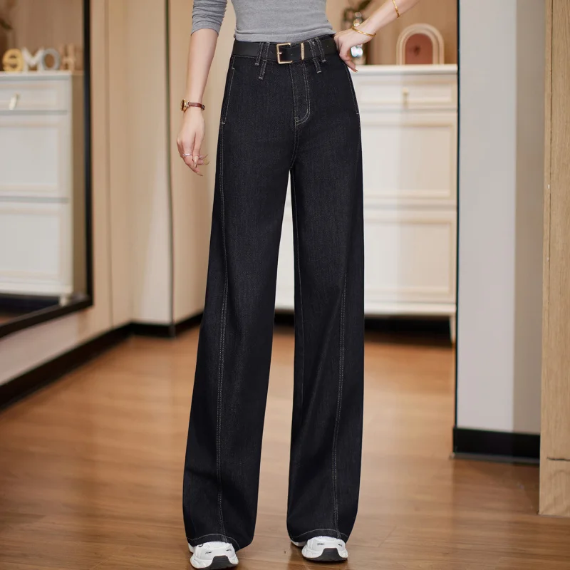 Jean à jambes larges pour femmes, nouveau pantalon décontracté drapé amincissant taille haute, pantalon ample à jambes droites, tendance, printemps et automne