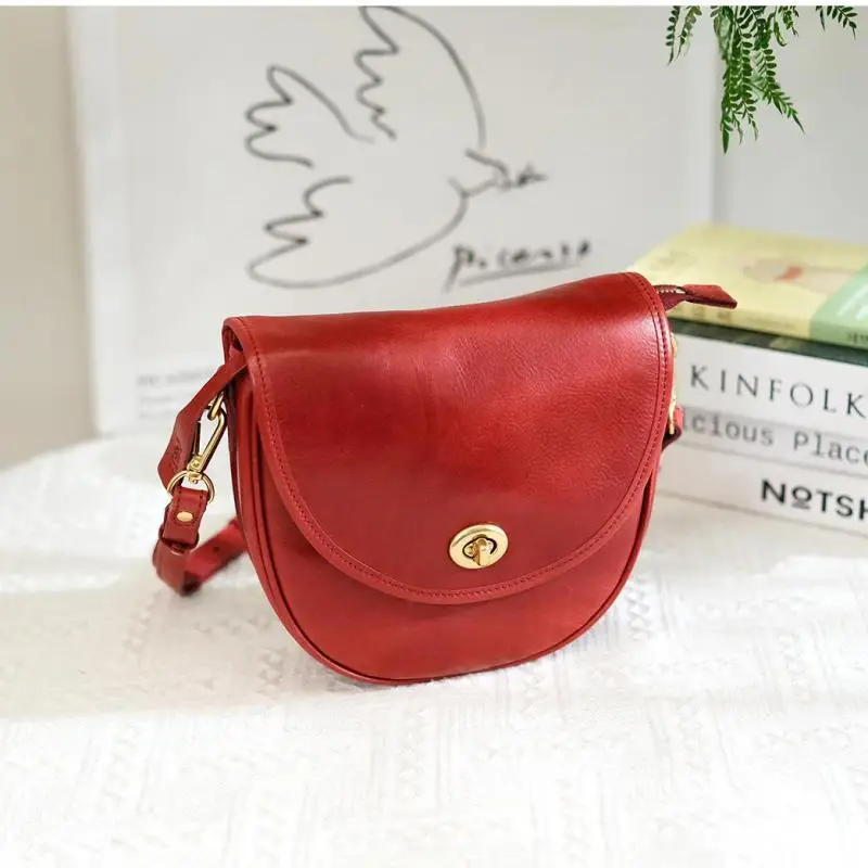 حقيبة كروس للسيدات من الجلد الطبيعي الفاخر غير الرسمي حقيبة كتف نسائية مصنوعة يدويًا من جلد البقر الحقيقي #1