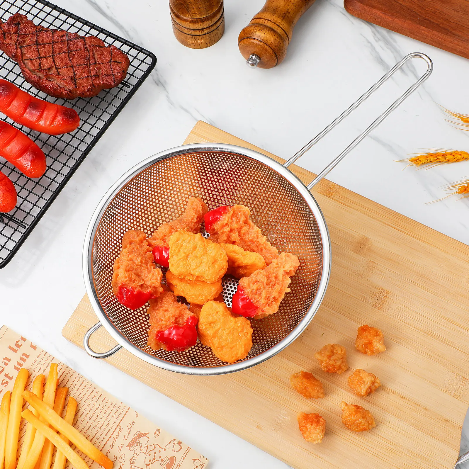 

Single Handle Stainless Steel Colander Basket 19.2 Filter Kitchen Strainer for Rice Fruit Vegetable Drainer Rice Wash Strainer