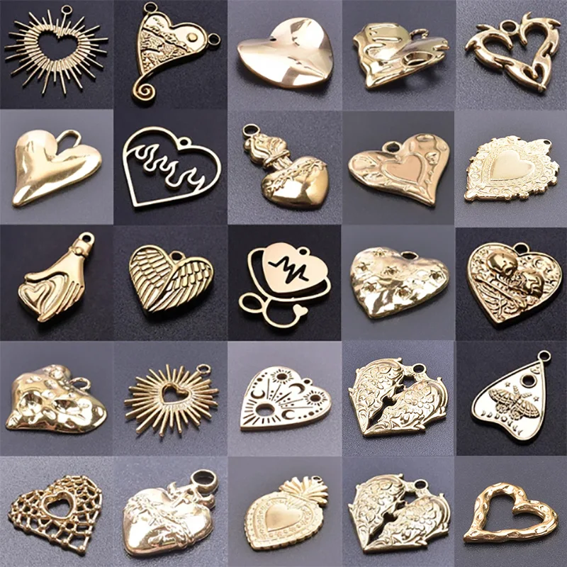 6Pcs/Lot Stainless Steel Gothic Christian Sacred Love Mexico Milagro Flame Heart Charms For Y2K Girl Pendant Necklaces Jewelry