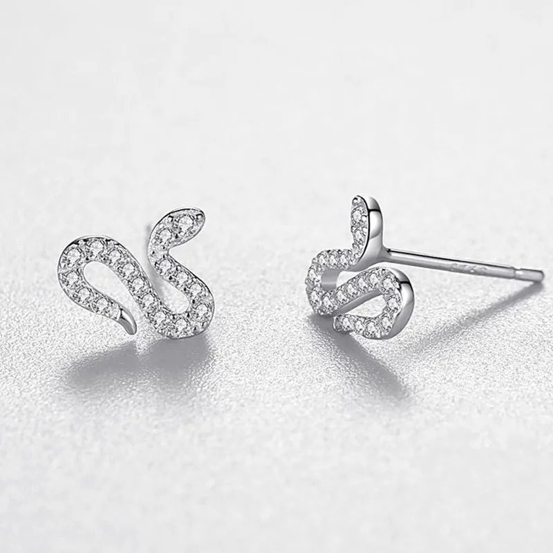 도매 풀 다이아몬드 동물 귀걸이 S925 실버 뱀 스터드 귀걸이 여성용