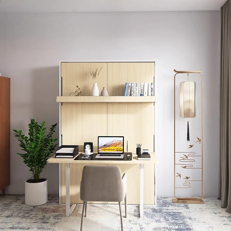 Double-layer desk bookshelf solid wood folding bed office bed Murphy wall bed hardware accessories finished product