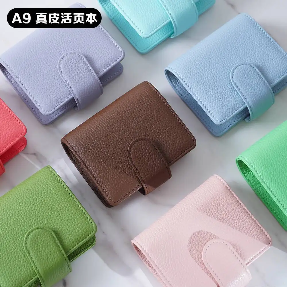 

A9 Genuine Leather Cover Three-Ring Mini Loose-Leaf Planner Lychee Grain Top Layer Cowhide Notebook Diary