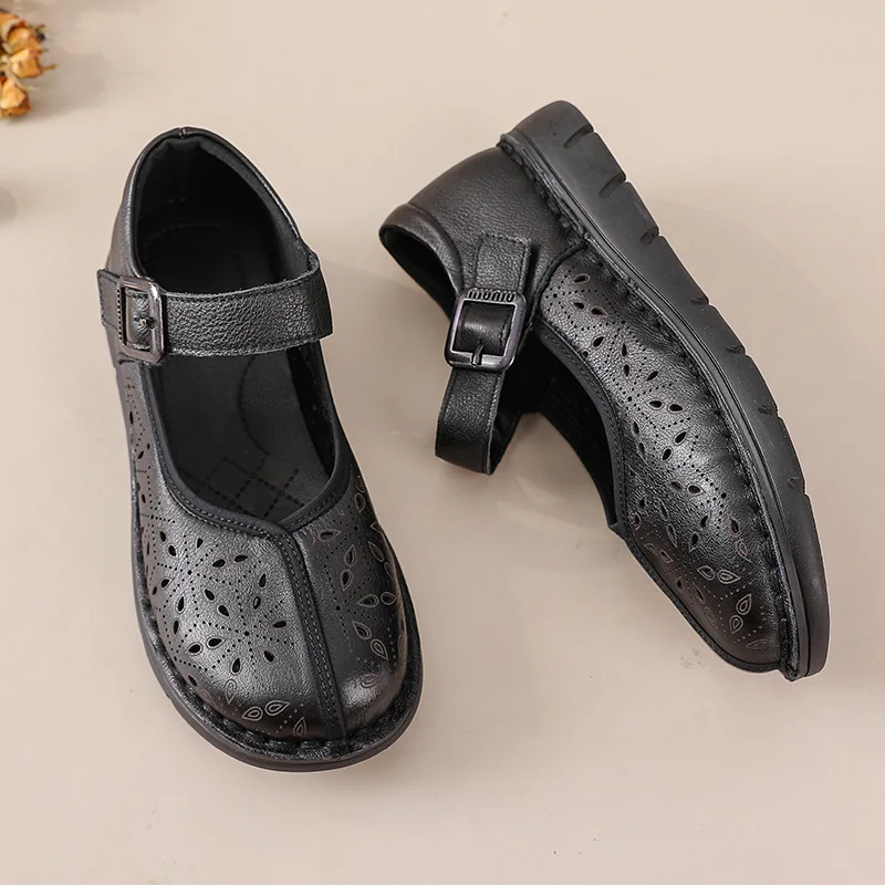 

New handmade mary jane flats womens shoes cutout flat moccasins woman buckle strap flats shoes slip ons lady breathable loafers
