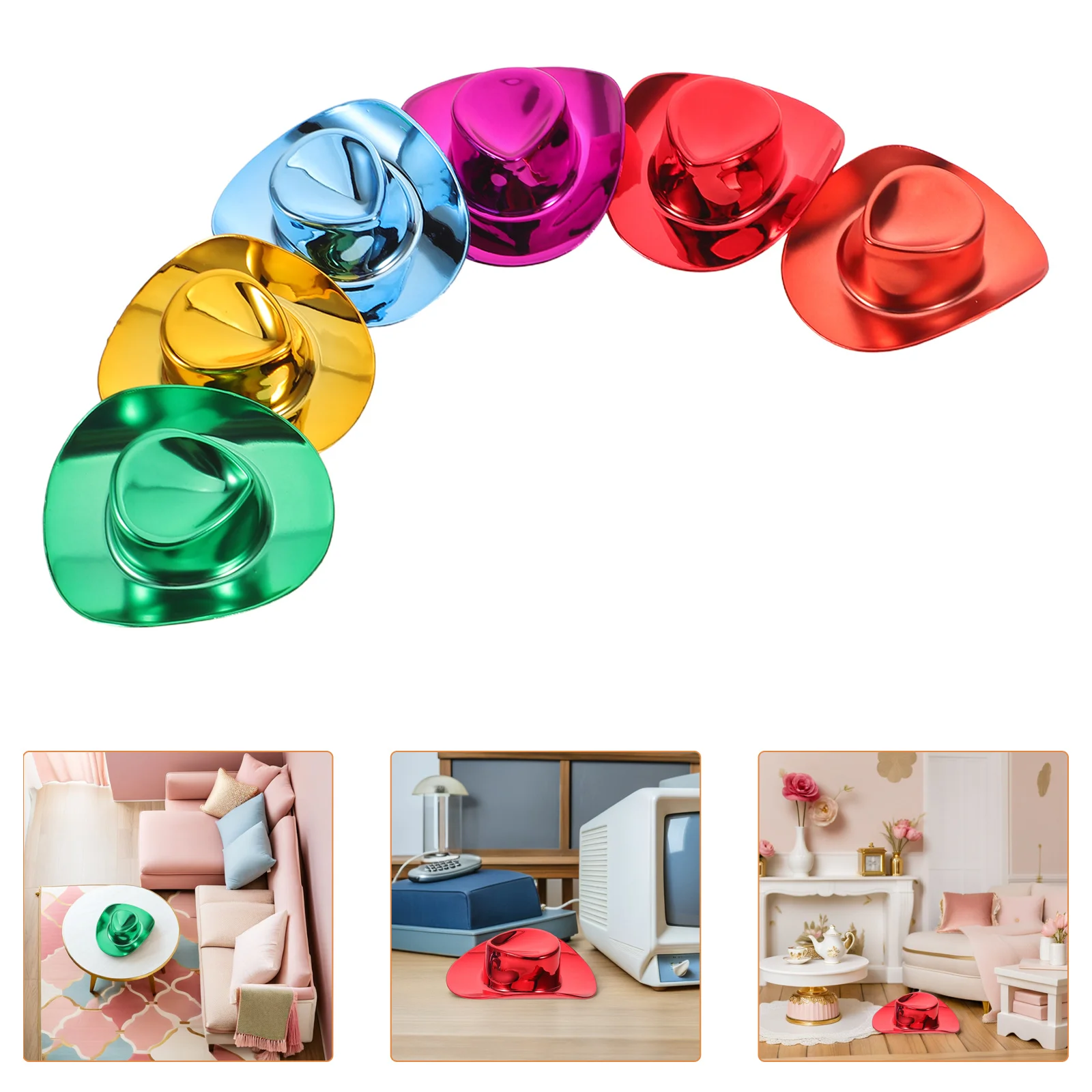 

12Pcs Miniature Cowgirl Hats Glitter Western Style Dress-Up Caps for Creative Play Festive Party Decor Drink Accessory Set