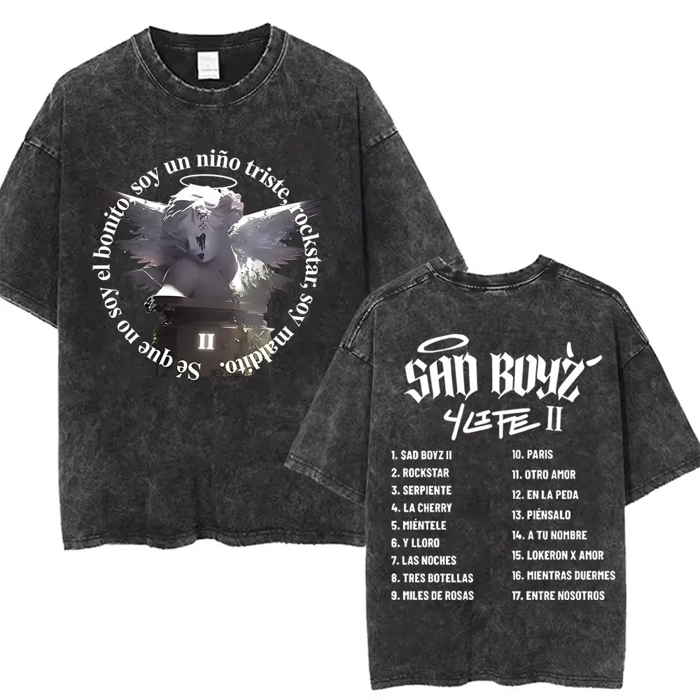 

Washed Vintage Junior H Sad Boyz Tour Double Sided Graphic T-shirts Men Women Fashion Hip Hop Oversized Short Sleeve T Shirts