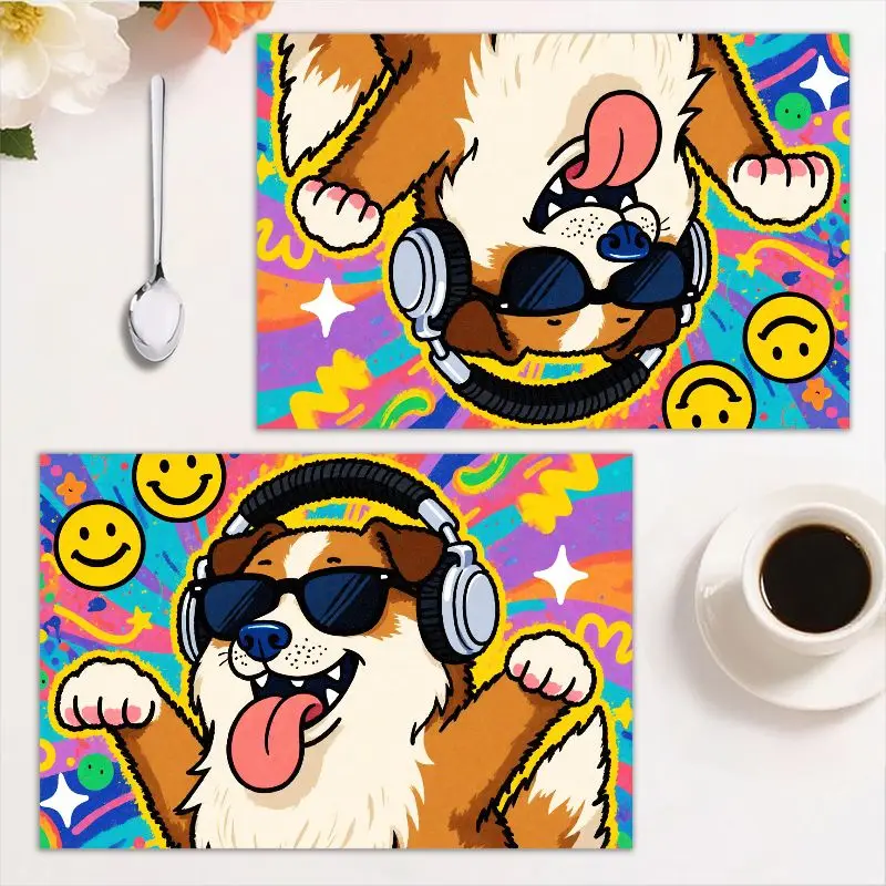 طقم مفرش طاولة مكون من 4 قطع، تصميم قديم ملون، سهل التنظيف، مثالي لديكور المطبخ، فيبي احتفالي، 12 × 18 بوصة. #2