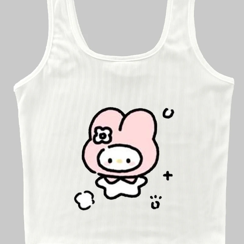 New Sanrio My Melody Cute Girls Short Sleeveless Vest T-Shirt Summer Cartoon  Y2K Casual  Fashion T-shirts Tank Tops