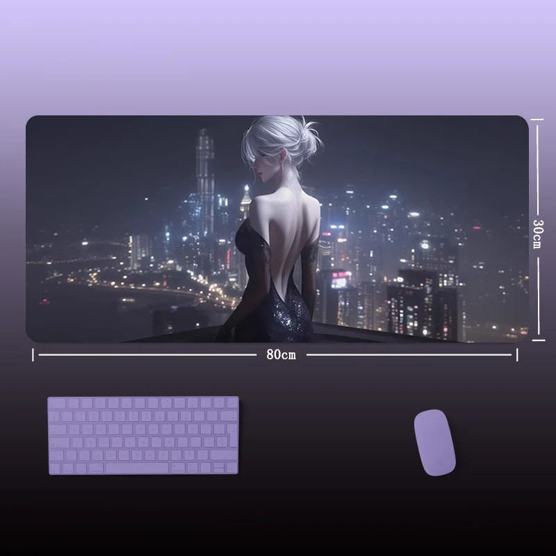 Rubber No Stitched Edge Extended Desk Mat City Beauty Graffiti Girl Print 800x300mm Anti Slip Gaming Keyboard Mouse Pad Unisex