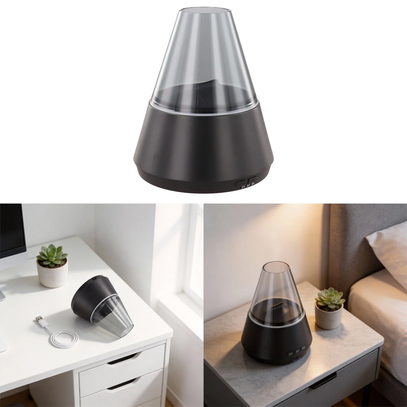 USB Flame Aroma Diffuser Featuring Silent Humidifier Adjustable Timer and Colorful Gradient Lighting for Calm Spaces