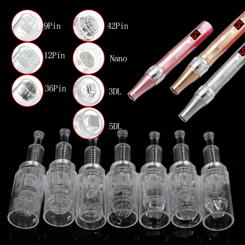 Screw Slot Micro Needle Pen Electric Derma Pen 9pin /nano/3D Needles Cartridges for Face Skin Hair Growth Replacement Head Tips