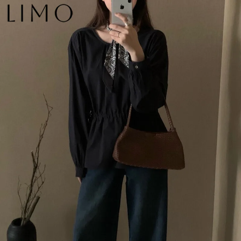 

LIMO Elegant Ribbon Tie Blouse With Waist Drawstring - Slim Fit Casual Shirt, Loose Fashion Women's Top, Versatile Trendy 2025
