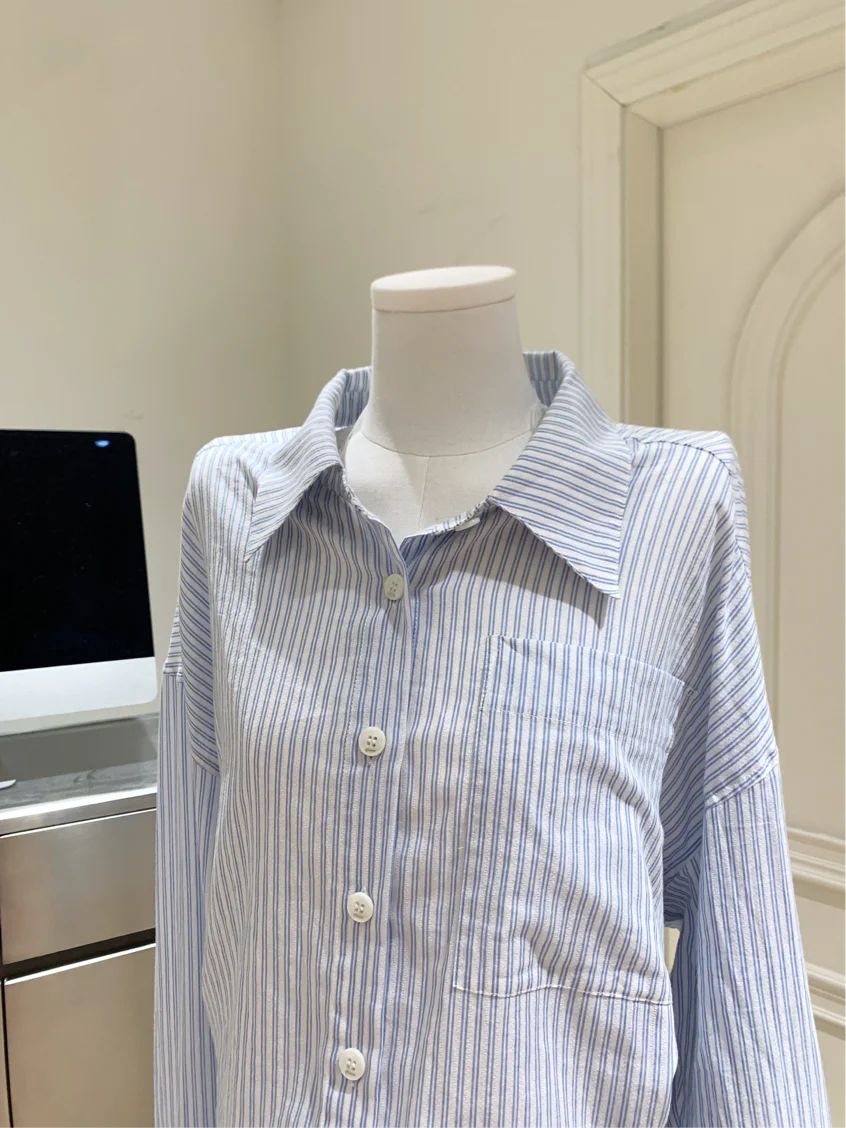 Женская белая кружевная рубашка с большим v-образным вырезом и синей полоской, облегающая талию, комплект из двух предметов, элегантный модный французский весенний новый топ