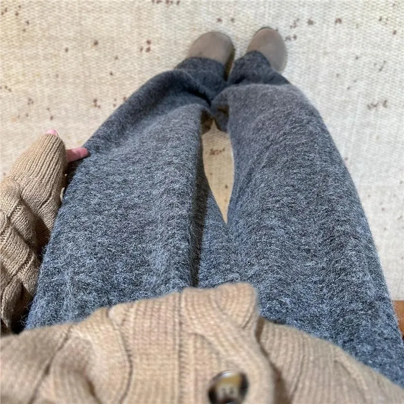 Women Wide Leg Pants Gray Thick Korean Casual Winter High Street Loose Woolen Versatile Straight Leg Circle Wool Trousers