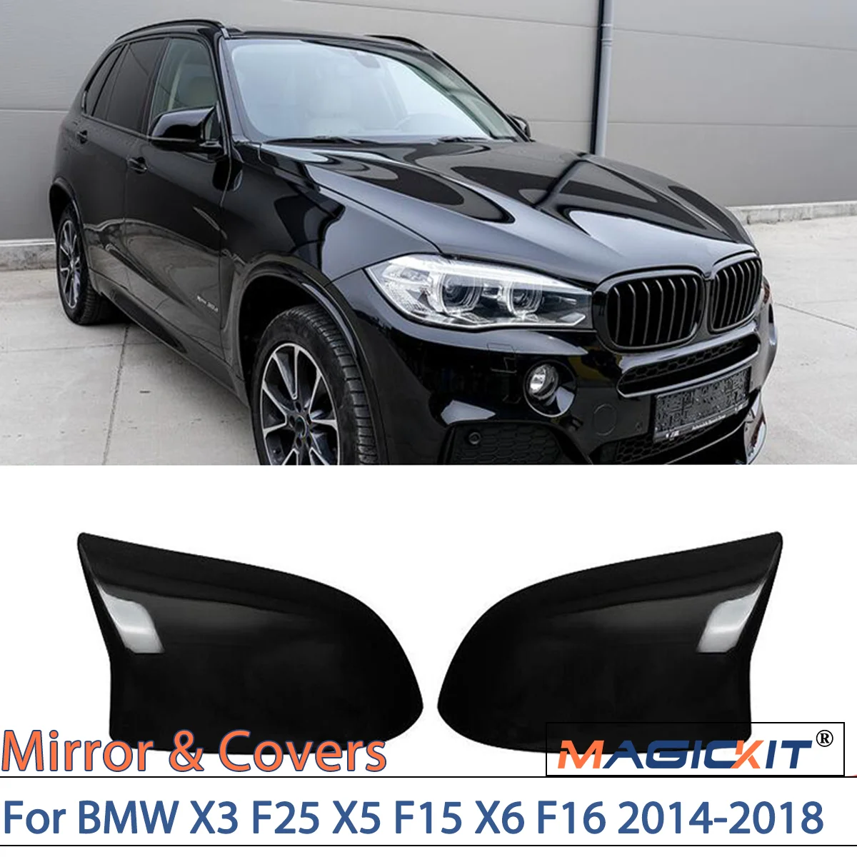 

MAGICKIT M Look Side Mirror Cover Caps Gloss Black For BMW X3 F25 X5 F15 X6 F16 2014-2018 Car Accessories M Performance ABS