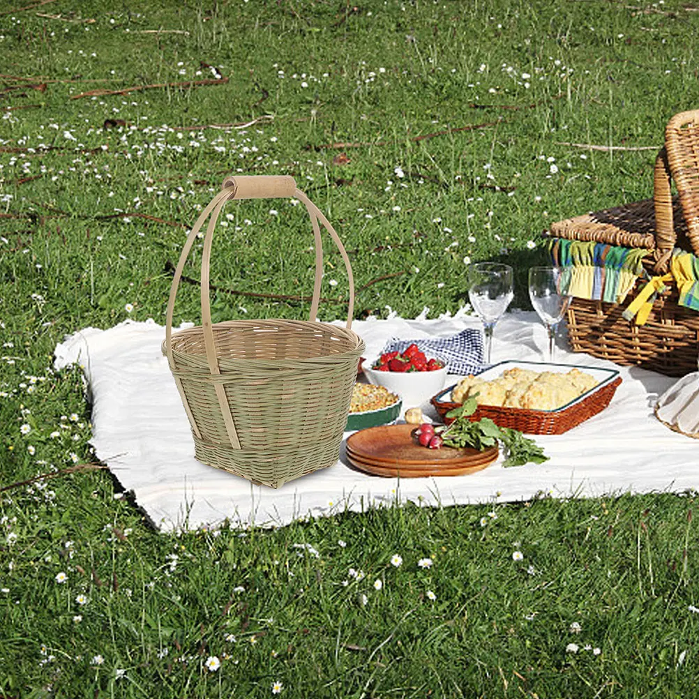 

Hand Woven Bamboo Picnic Basket Portable Storage for Fruits Desserts Bread Camping Hiking Outdoor Family Gatherings Lightweight