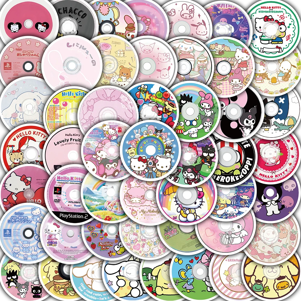 50PCS Sanrio CD Sticker Notebook Harajuku Home Bicycle Art Laptop Luggage Y2K Fashion Cafe Phone Cafe Streetwear Stickers