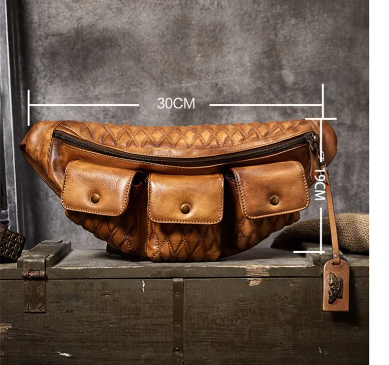 Retro Genuine Leather Chest Bag Men travel Riding Chest Bag male Large Capacity Casual Cowhide Dumplings Shoulder Messenger Bags