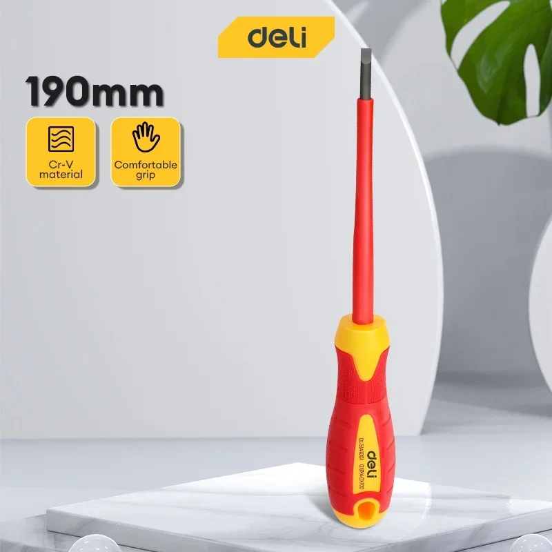 Deli 1 PCS SLOTTED/Phillips Insulated Screwdriver 1000V VDE Screw Driver Multifunction Electrician Portable Repair Hand Tools