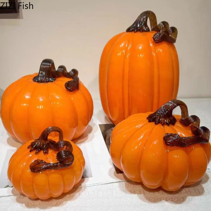 Handmade Glazed Pumpkin Ornament Desktop Decoration Colored Glass Pumpkin Sculpture Model Statue Display Decoration Crafts