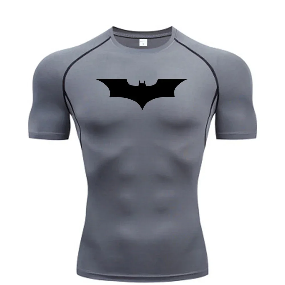 Men's Fit Bat Print T-Shirt Compression T-Shirt For Running Gym Fitness Jogging, Men's Casual Short Sleeve T-Shirts
