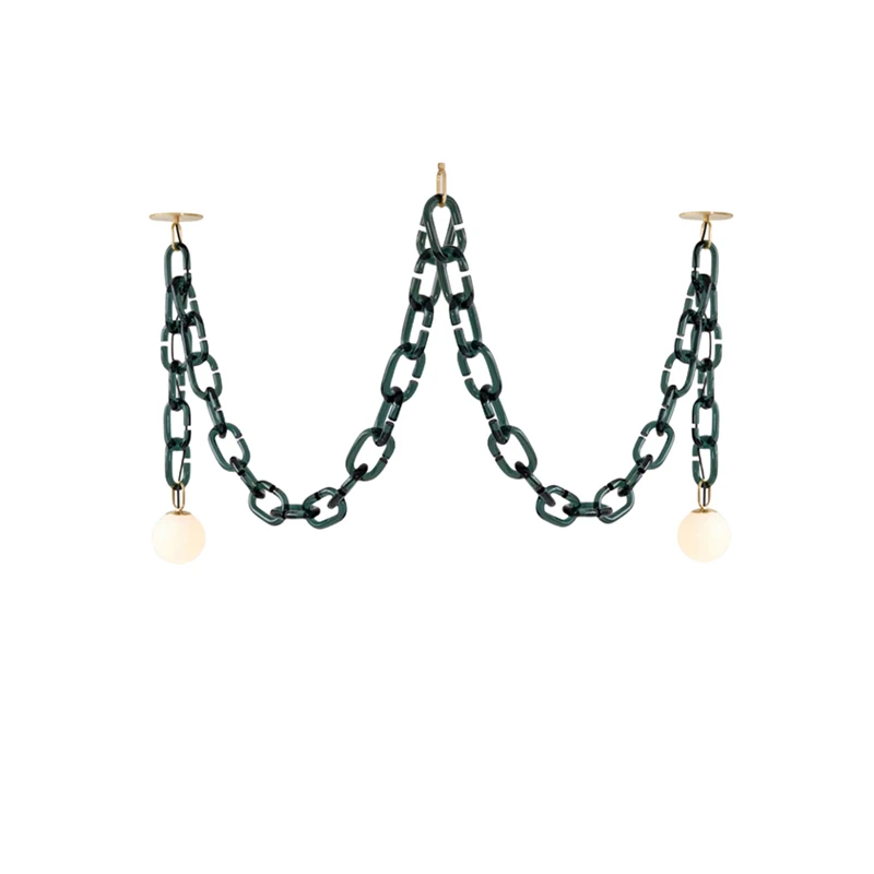 

Green Glass Chain Postmodern LED Dimmable Designer Hanging Lamps Pendant Light Suspension Luminaire Lampen For Living Room