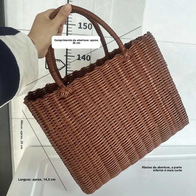 籐製バスケット-ハンドヘルド屋外ピクニックバスケット-湿ったものと乾いたもの用の収穫バスケット-家庭用野菜バスケット-ハンドヘルドバスケット