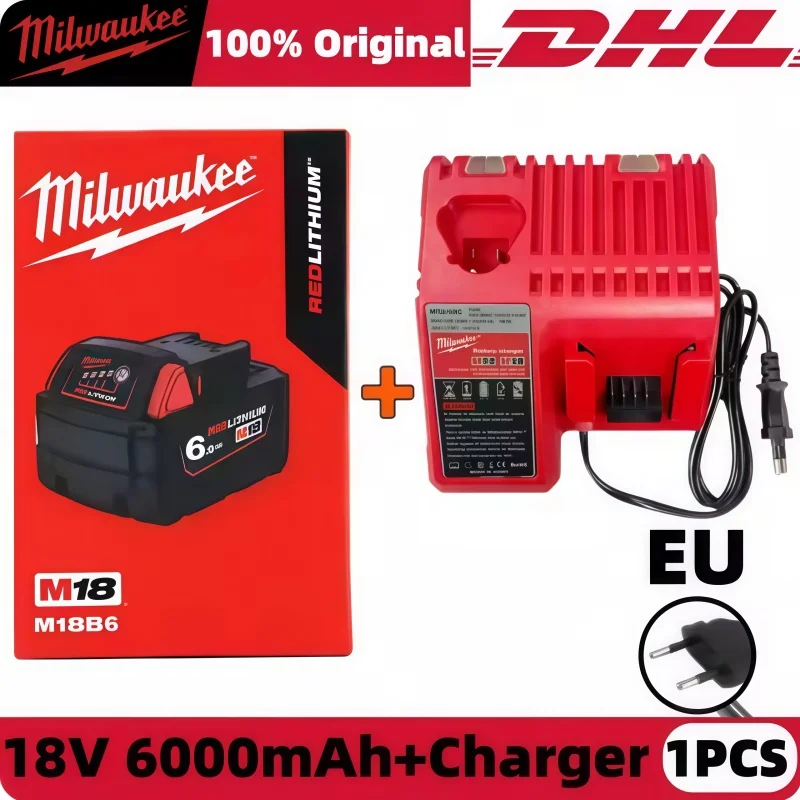 

Оригинальный аккумулятор Milwaukee M18, 5.0AH, 6.0AH, зарядное устройство Milwaukee, M18B6, M18B5, 48-11-1860, 48-11-1850, 48-11-1840, литиевая батарея для инструментов.