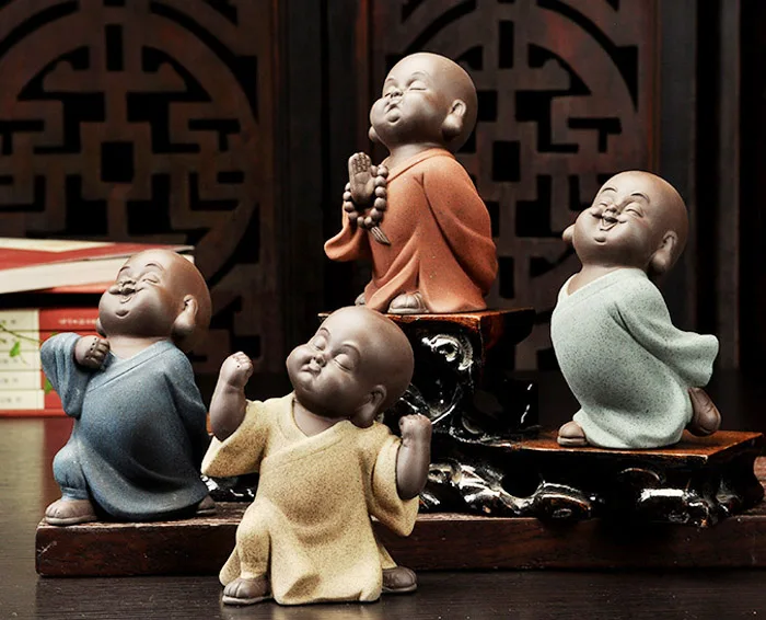 TOP Marvellous Spiritual ART подарок #   4П Буддизм ОФИС дом Будда ЧАН ДАО Маленький монах печь с песком фарфоровая керамика ИСКУССТВО