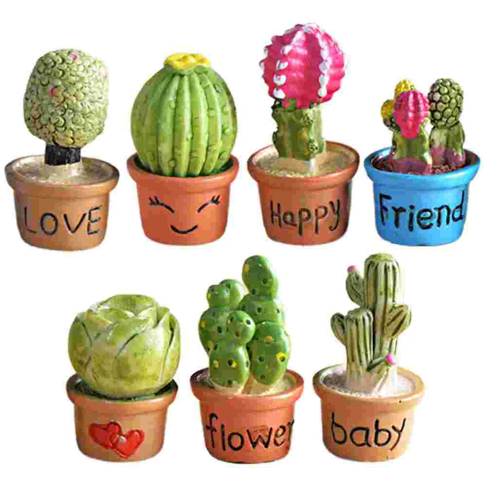 7 Pcs Mini Cactus Figurines Miniature Decoration Tiny Plant Pots Potted Plants Tabletop House