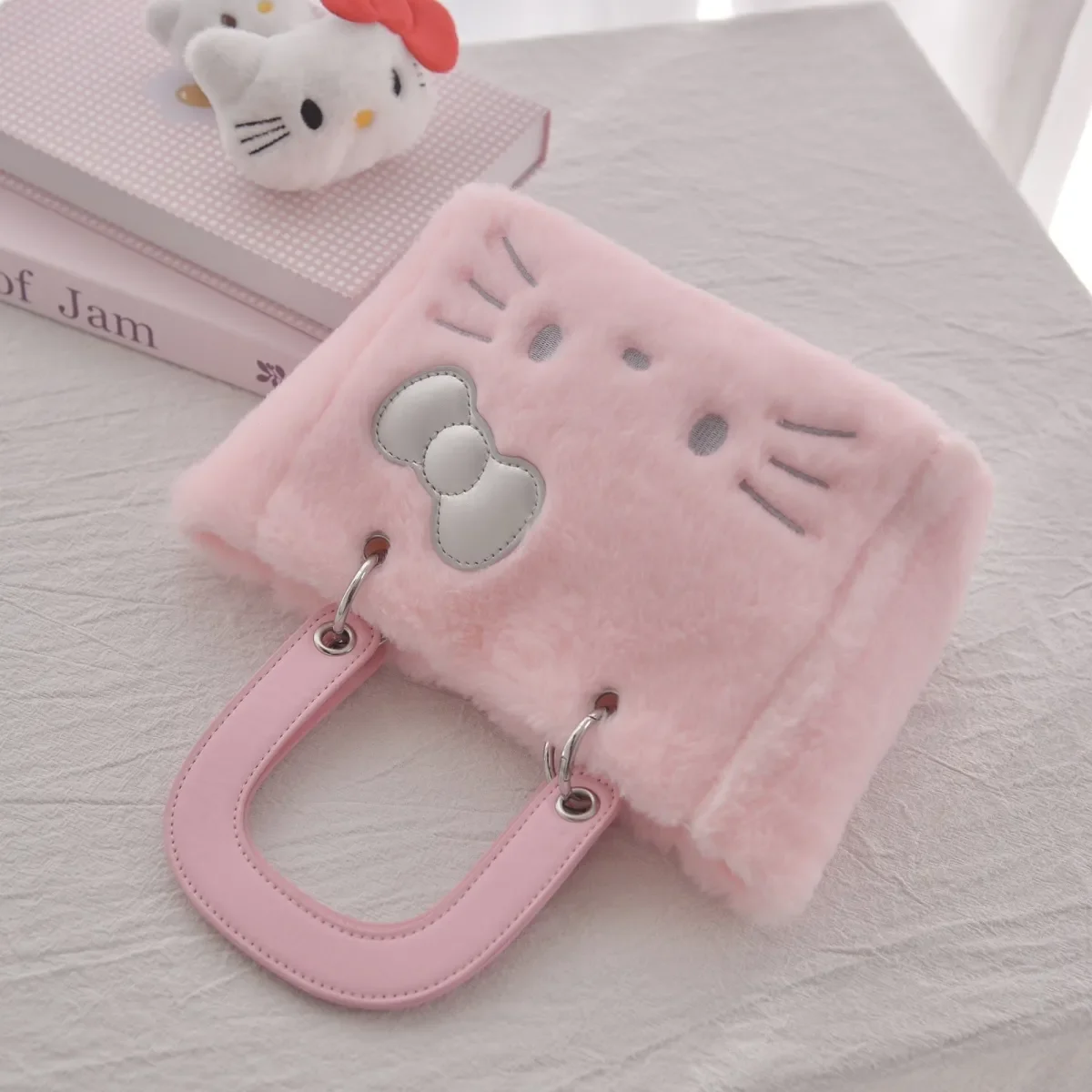 HelloKitty Character peripherals 50th anniversary pink plush soft hand-held tote bag kawaii kitty bag girls Christmas Gifts