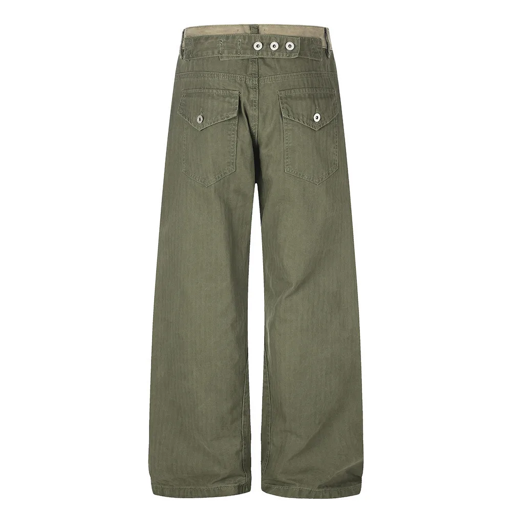 MWJLPWQ Patchwork Color-Blocking Distressed Straight Pant Men Vintage Street Fashion Workwear Design Unique Loose Trousers 20885